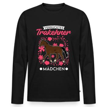 Verrücktes Trakehner Mädchen - Männer Premium Bio Langarmshirt - Schwarz - Vorne - Nico (187cm)