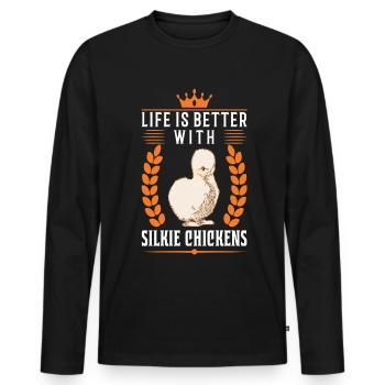 La vie est meilleure avec un poulet en soie - T-shirt manches longues Premium bio Homme - noir - Devant - Nico (187cm)