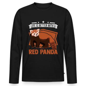 La vie est meilleure avec un panda roux - T-shirt manches longues Premium bio Homme - noir - Devant - Nico (187cm)