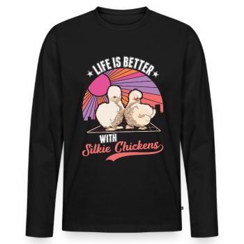 La vie est meilleure avec un poulet en soie - T-shirt manches longues Premium bio Homme - noir - Devant - Nico (187cm)