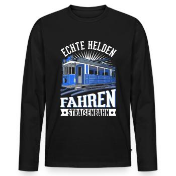 Echte Helden fahren Straßenbahn S-Bahn - Männer Premium Bio Langarmshirt - Schwarz - Vorne - Nico (187cm)