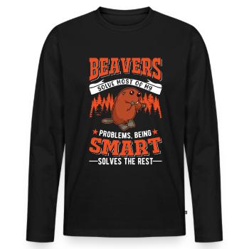 Biber Geschenk Biberdamm - Männer Premium Bio Langarmshirt - Schwarz - Vorne - Nico (187cm)