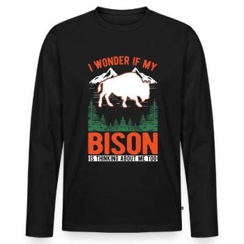 Buffalo Gift Bison Buffallo Buffle d’eau - T-shirt manches longues Premium bio Homme - noir - Devant - Nico (187cm)