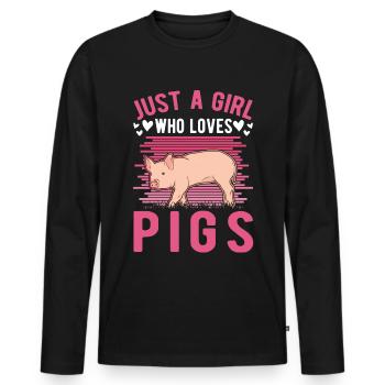 Schweine Mädchen Schweinebauer - Männer Premium Bio Langarmshirt - Schwarz - Vorne - Nico (187cm)