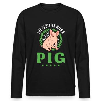 Life is better with pig farmer - Men's Premium Organic Long Sleeve Shirt - black - Front - Nico (187cm)