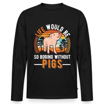 Porc Cadeau Agriculteur Cochon - T-shirt manches longues Premium bio Homme - noir - Devant - Nico (187cm)