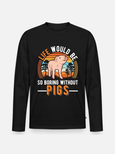 Pig Gift Farmer Pig - Men's Premium Organic Long Sleeve Shirt - black