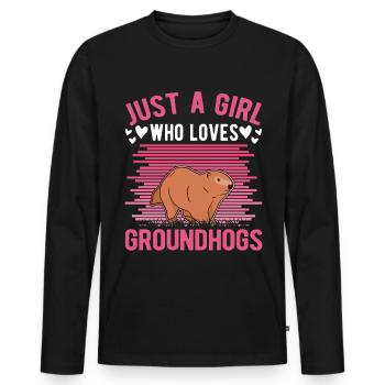 Murmeltier Mädchen Marmot Groundhog Girl - Männer Premium Bio Langarmshirt - Schwarz - Vorne - Nico (187cm)