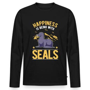 Robbe Glück Sea Lion Seelöwe - Men's Premium Organic Long Sleeve Shirt - black - Front - Nico (187cm)