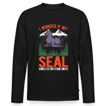 Cadeau de phoque Phoque Lion de mer - T-shirt manches longues Premium bio Homme - noir - Devant - Nico (187cm)