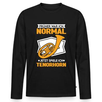 Früher war ich normal Jetzt spiele ich Tenorhorn - Männer Premium Bio Langarmshirt - Schwarz - Vorne - Nico (187cm)