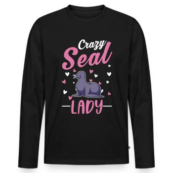 Verrückte Seerobben Frau Seehund Seelöwe - Männer Premium Bio Langarmshirt - Schwarz - Vorne - Nico (187cm)