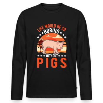 Porc Cadeau Agriculteur Cochon - T-shirt manches longues Premium bio Homme - noir - Devant - Nico (187cm)