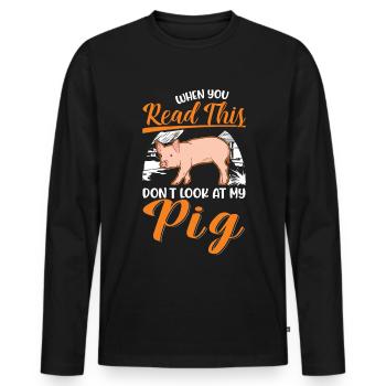 Porc Cadeau Agriculteur Cochon - T-shirt manches longues Premium bio Homme - noir - Devant - Nico (187cm)