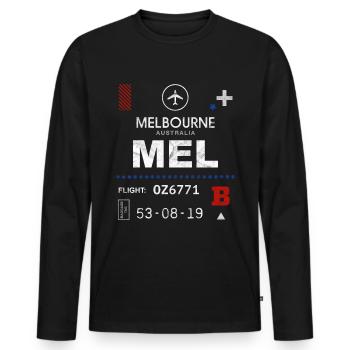 Etikett des Flughafens Melbourne - Männer Premium Bio Langarmshirt - Schwarz - Vorne - Nico (187cm)