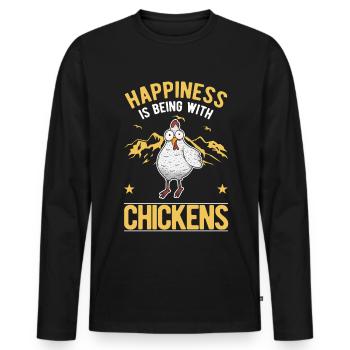 Le bonheur, c’est d’être avec Chickens Hühner - T-shirt manches longues Premium bio Homme - noir - Devant - Nico (187cm)
