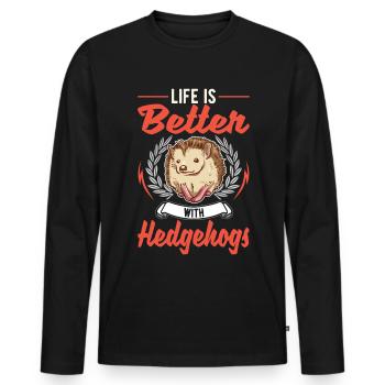 La vie est meilleure avec un hérisson - T-shirt manches longues Premium bio Homme - noir - Devant - Nico (187cm)