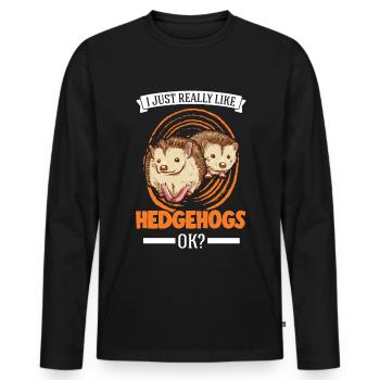I just like hedgehogs - Men's Premium Organic Long Sleeve Shirt - black - Front - Nico (187cm)