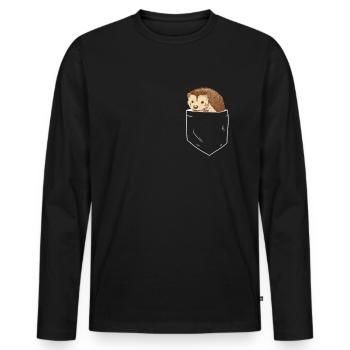 Hedgehog in breast pocket - Men's Premium Organic Long Sleeve Shirt - black - Front - Nico (187cm)