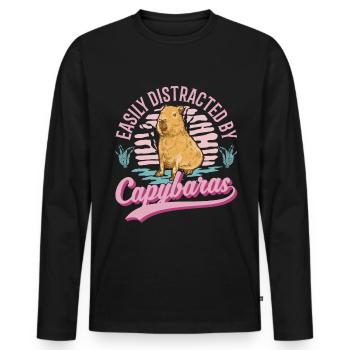 Easily distracted by Capybaras - Männer Premium Bio Langarmshirt - Schwarz - Vorne - Nico (187cm)