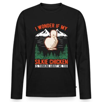 Silk Chicken Cadeau Silkie Chicken Silkie Chicken - T-shirt manches longues Premium bio Homme - noir - Devant - Nico (187cm)