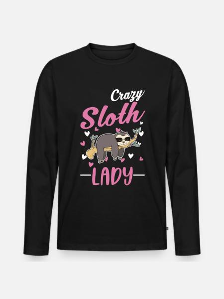 Verrückte Faultier Frau - Männer Premium Bio Langarmshirt - Schwarz