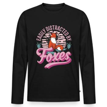 Easily distracted by Foxes Fuchs - Men's Premium Organic Long Sleeve Shirt - black - Front - Nico (187cm)