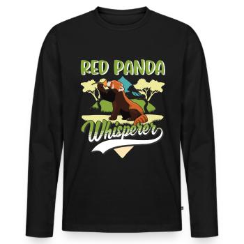 Red Panda Whisperer Cat Bear - Men's Premium Organic Long Sleeve Shirt - black - Front - Nico (187cm)