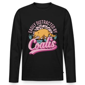 Facilement distrait par Coatis coati - T-shirt manches longues Premium bio Homme - noir - Devant - Nico (187cm)