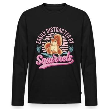 Facilement distrait par les écureuils Eichhörnchen - T-shirt manches longues Premium bio Homme - noir - Devant - Nico (187cm)