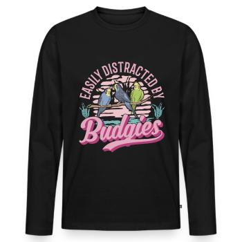 Easily distracted by Budgies Budgie - Men's Premium Organic Long Sleeve Shirt - black - Front - Nico (187cm)