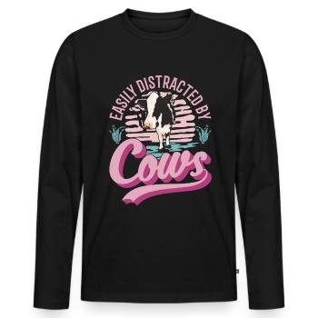Easily distracted by Cows Cow Cattle Breeder Cow - Men's Premium Organic Long Sleeve Shirt - black - Front - Nico (187cm)