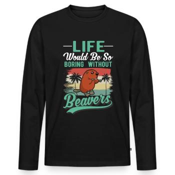 Biber Geschenk Biberdamm - Männer Premium Bio Langarmshirt - Schwarz - Vorne - Nico (187cm)