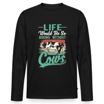 Vache éleveuse de bovins agriculteur vaches - T-shirt manches longues Premium bio Homme - noir - Devant - Nico (187cm)