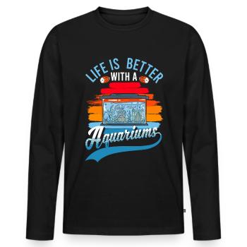 La vie est meilleure avec un aquarium - T-shirt manches longues Premium bio Homme - noir - Devant - Nico (187cm)