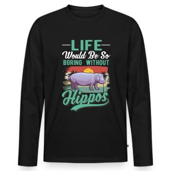 Hippo Cadeau Hippo Hippo Hippo - T-shirt manches longues Premium bio Homme - noir - Devant - Nico (187cm)