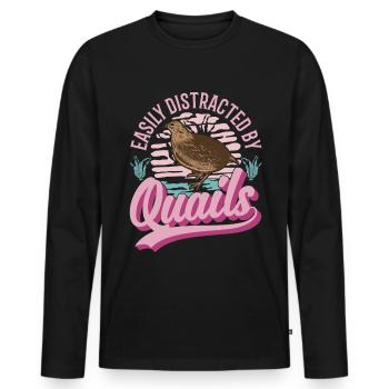 Caille cadeau éleveur de cailles - T-shirt manches longues Premium bio Homme - noir - Devant - Nico (187cm)
