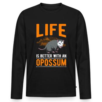 Das Leben ist besser mit einem Opossum - Männer Premium Bio Langarmshirt - Schwarz - Vorne - Nico (187cm)