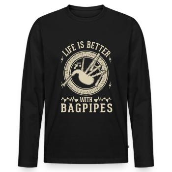 La vie est meilleure avec une cornemuse - T-shirt manches longues Premium bio Homme - noir - Devant - Nico (187cm)