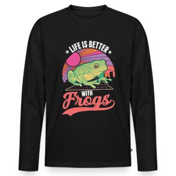 Das Leben ist besser mit Fröschen - Männer Premium Bio Langarmshirt - Schwarz - Vorne - Nico (187cm)