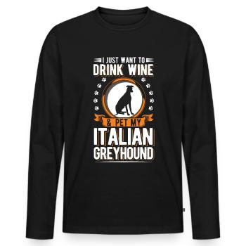 Lévrier italien et vin - T-shirt manches longues Premium bio Homme - noir - Devant - Nico (187cm)