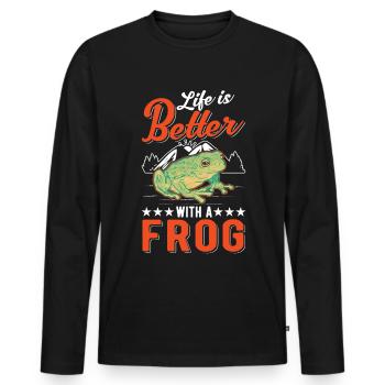 Das Leben ist besser mit einem Frosch - Männer Premium Bio Langarmshirt - Schwarz - Vorne - Nico (187cm)