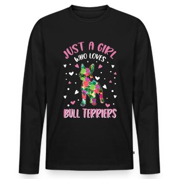 Bull Terrier Fille Miniature Bull Terrier - T-shirt manches longues Premium bio Homme - noir - Devant - Nico (187cm)