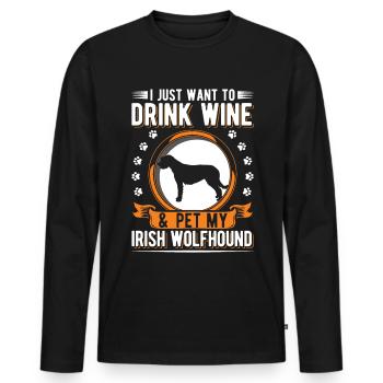 Irish Wolfhound and Wine - Men's Premium Organic Long Sleeve Shirt - black - Front - Nico (187cm)