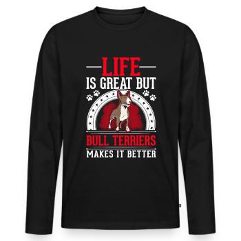Cadeau Bull Terrier Miniature Bull Terrier - T-shirt manches longues Premium bio Homme - noir - Devant - Nico (187cm)