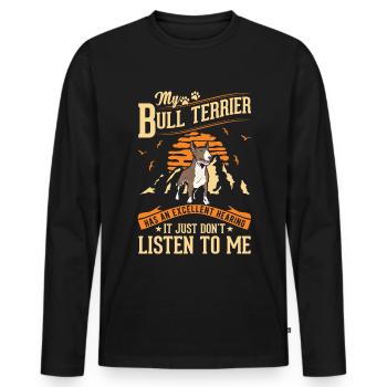 Bull Terrier ouïe Miniature Bull Terrier - T-shirt manches longues Premium bio Homme - noir - Devant - Nico (187cm)