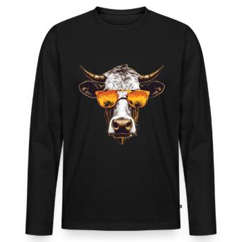 Kuh mit Sonnenbrille - Männer Premium Bio Langarmshirt - Schwarz - Vorne - Nico (187cm)