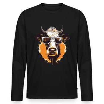 Kuh mit Sonnenbrille - Männer Premium Bio Langarmshirt - Schwarz - Vorne - Nico (187cm)