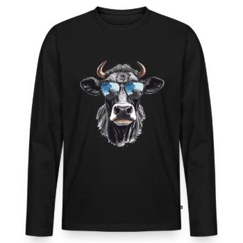 Kuh mit Sonnenbrille - Männer Premium Bio Langarmshirt - Schwarz - Vorne - Nico (187cm)