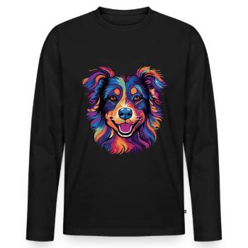 Australian Shepherd Colorful Aussie - Men's Premium Organic Long Sleeve Shirt - black - Front - Nico (187cm)